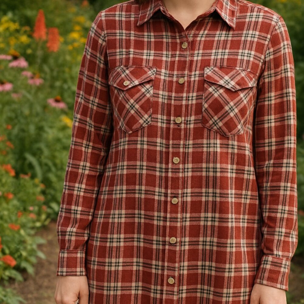 #320  Mittoshop Burgundy Plaid Shirt Dress color may vary from picture